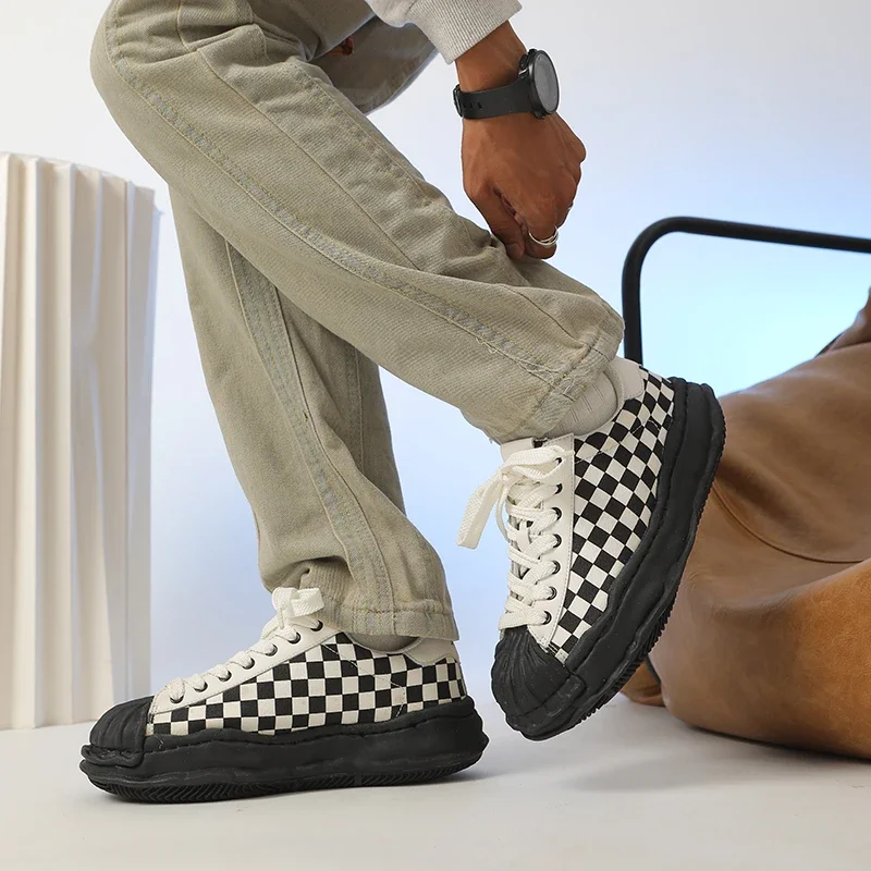 

Men Vulcanized Shoes Flat Shoes Casual Shoes for Women Tenis Spring Student Canvas Shoes Slip on Sneakers Checkerboard Shoes
