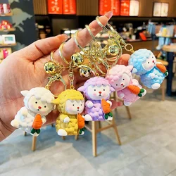 Cartoon Fat-faced Bear Keychain Cute Sheep Doll Bag Tulip Charm Sitting Bear Pendant Key Ring Women Keyring Wholesale