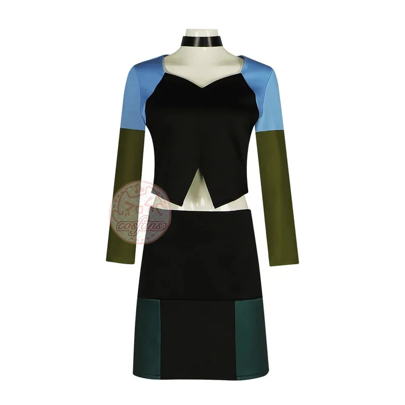 토탈 드라마 아일랜드 그웬 코스프레 의상 크롭 탑과 미니 스커트 풀 세트 카니발 의상 여성용 넥웨어 포함 jk;6