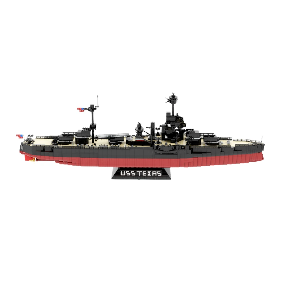 MOC-37571 Ocean Cruiser Warship Texas Building Blocks Bricks WW II Battleship Fleet Collection Model Ship Toy Children's Gift