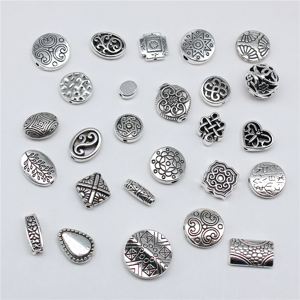 10pcs Metal Alloy Bead For Jewelry Making Antique Silver Color Carved Beads DIY Crafts Making Findings Handmade Tibetan Jewelry