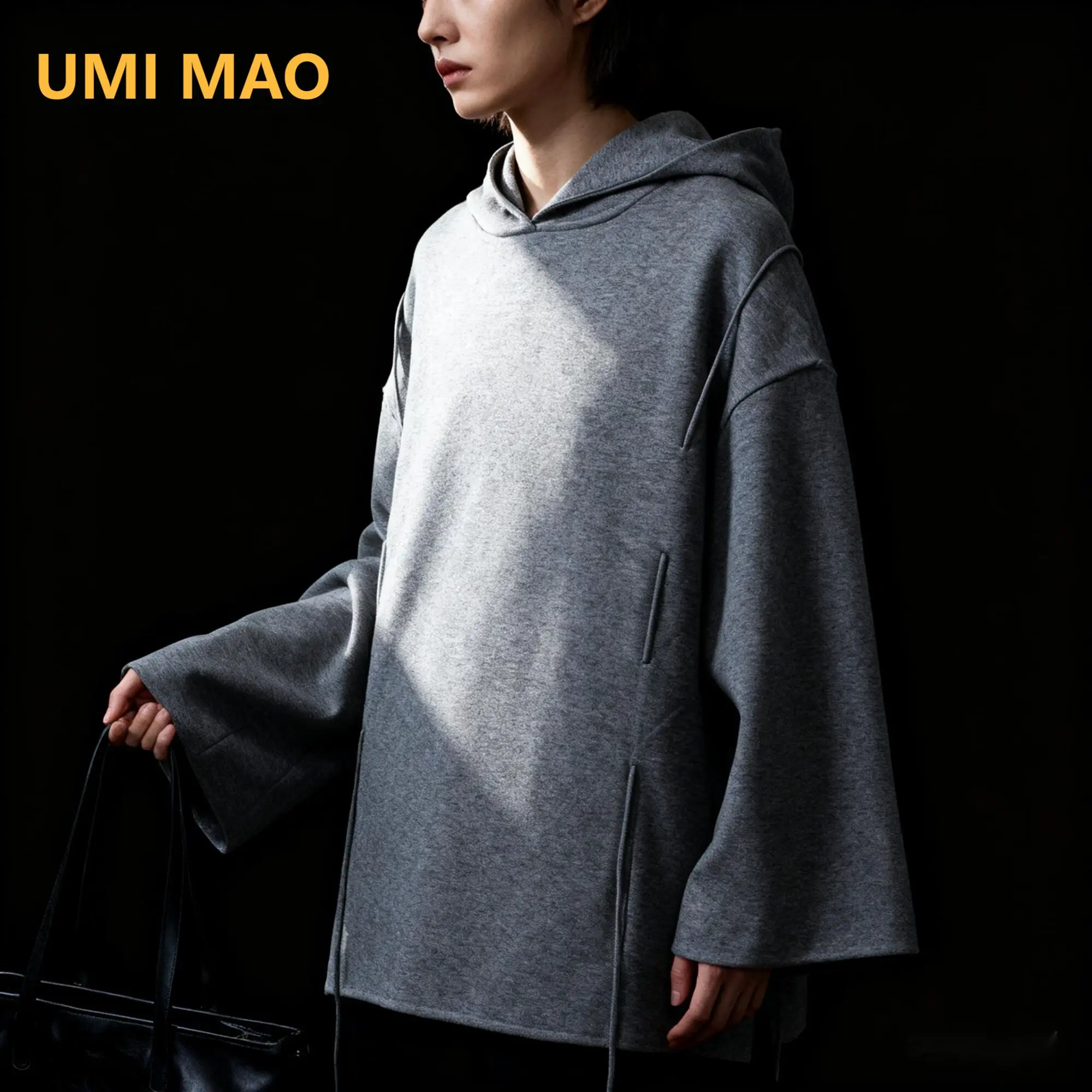 UMI MAO Retro Bluza z Kapturem Luźna Dzianinowa Bluza Gruby Sweter Damski Średniej Długości Top Femme