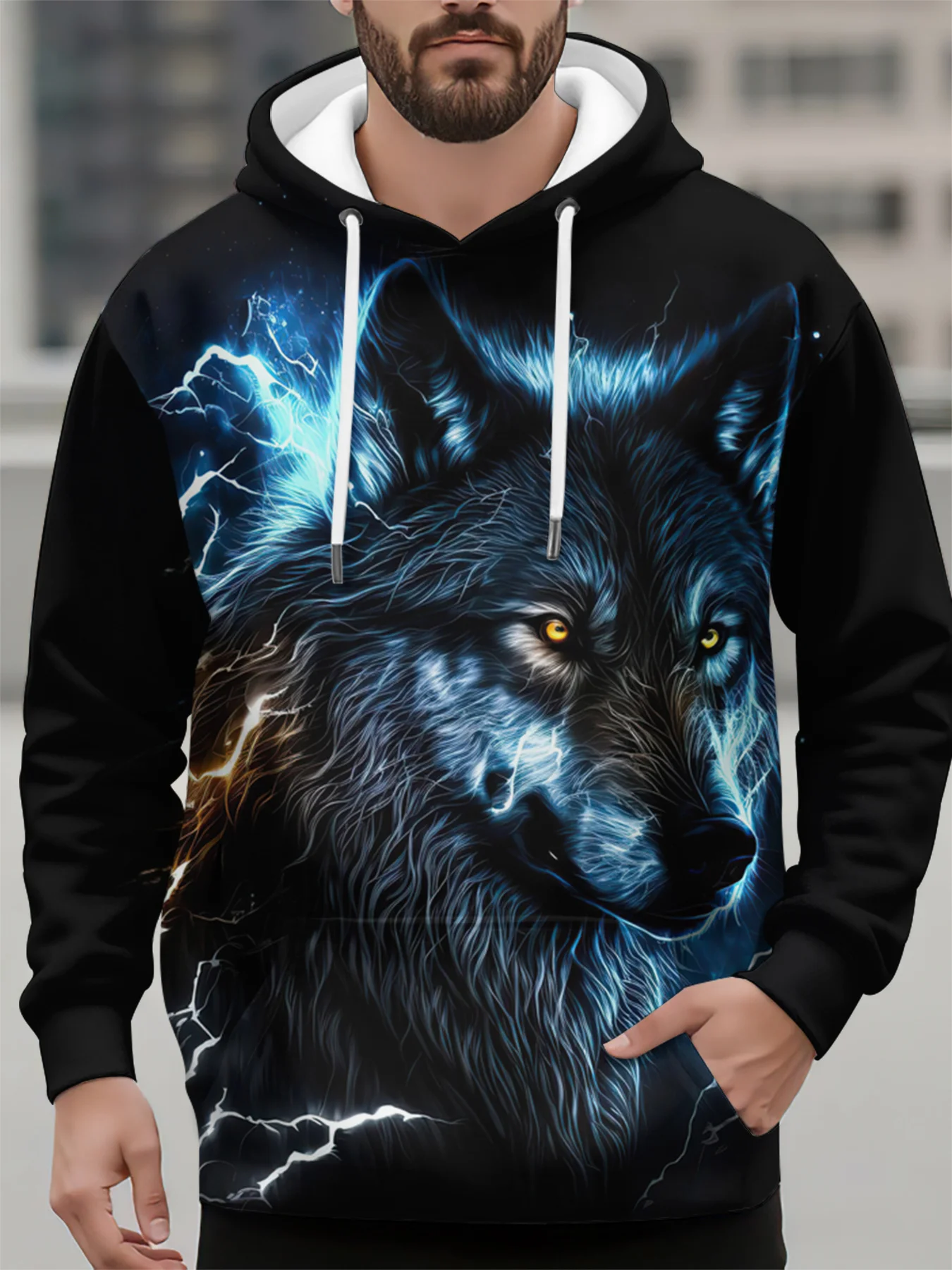 

Fashion Wolf Graphic Print Men's Hoodie Street Harajuku Tops Hip Hop Style y2k Clothing Autumn Winter Casual Oversize Sweatshirt