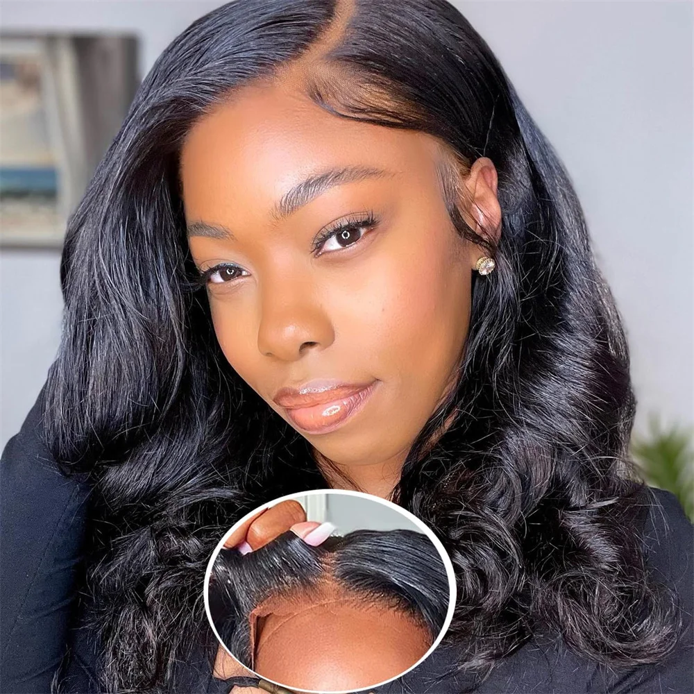 

Парик из натуральных волос Body Wave Bob 4x4 с кружевной передней частью, без клея, для женщин, Малайзия, предварительно выщипанный, натуральный цвет, плотность 180%