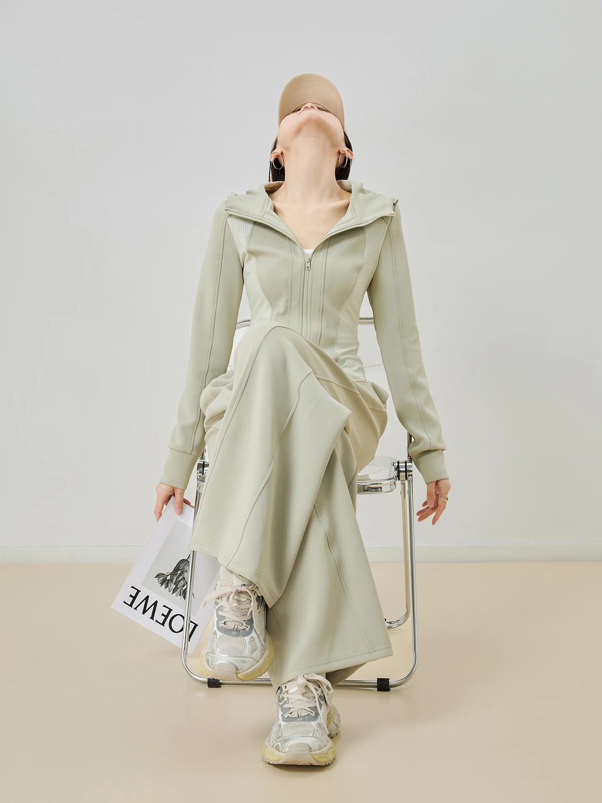 

Spor повседневный женский солнцезащитный комплект, длинные брюки с капюшоном на молнии, длинные брюки, моющийся осенний наряд, комплект из двух предметов