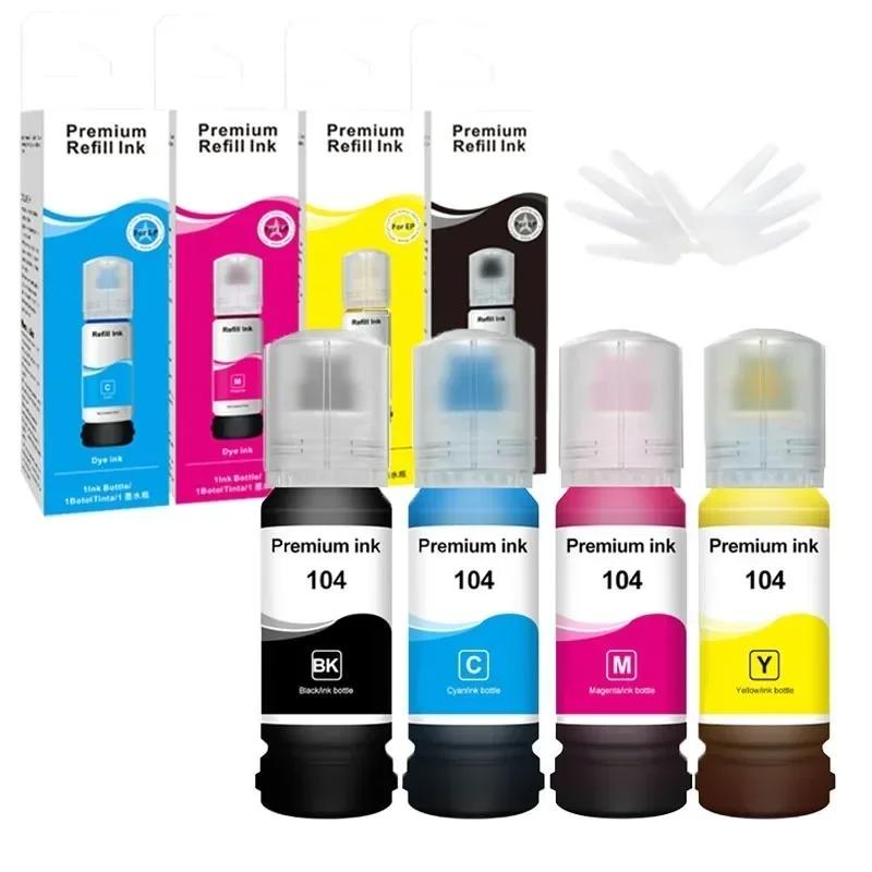 3U 104 Dye Ink Refill Bottles for Epson Printer ET-1810 ET-2710 ET-2711 ET-2712 ET-2714 ET-2715 ET-2720 ET-2721 ET-2726 ET-2810