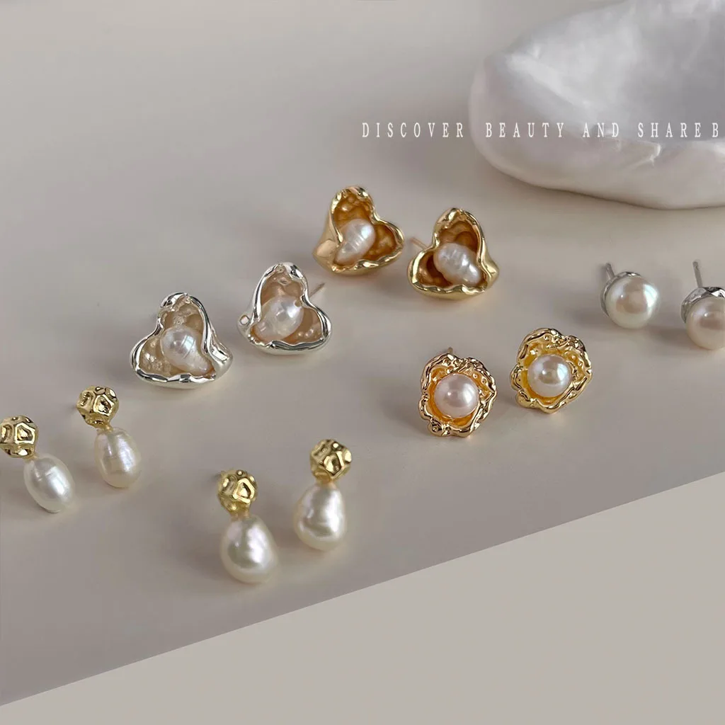DIY accessories Niche design irregular geometric stud earrings personalized simplicity natural pearl earrings temperament versat