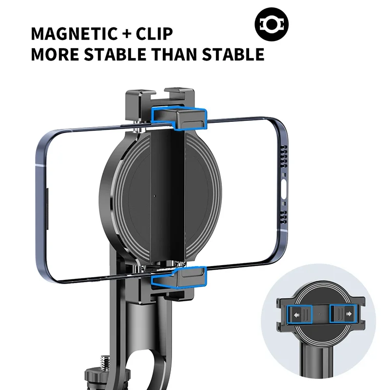 Aulidtech Magnetic Selfie Stick Tripod Stand for Smart Cell Phone iPhone16/15/14/13/12 Samsung Huawei Action Camera Magsafe