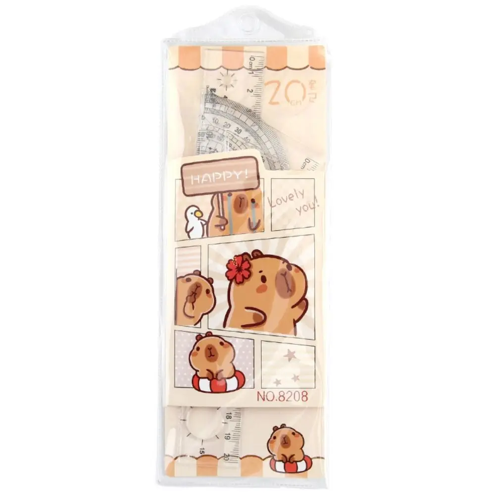 4Pcs Cartoon Cute Capybara Ruler Set Angle Ruler Protractor Triangle Ruler Multifunctional Measuring Tools Set School Supplies