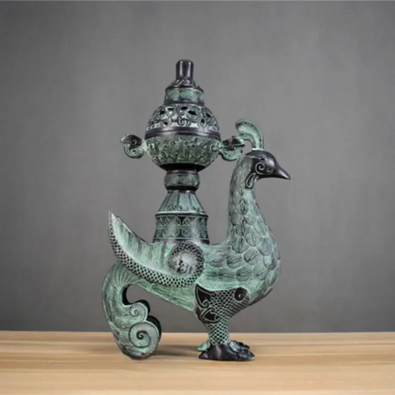 Ancient Bronze Imitation Phoenix Bird Smoker, Modern Zinc Alloy Figurines, Vintage Tabletop Decor for Unique Home Accents