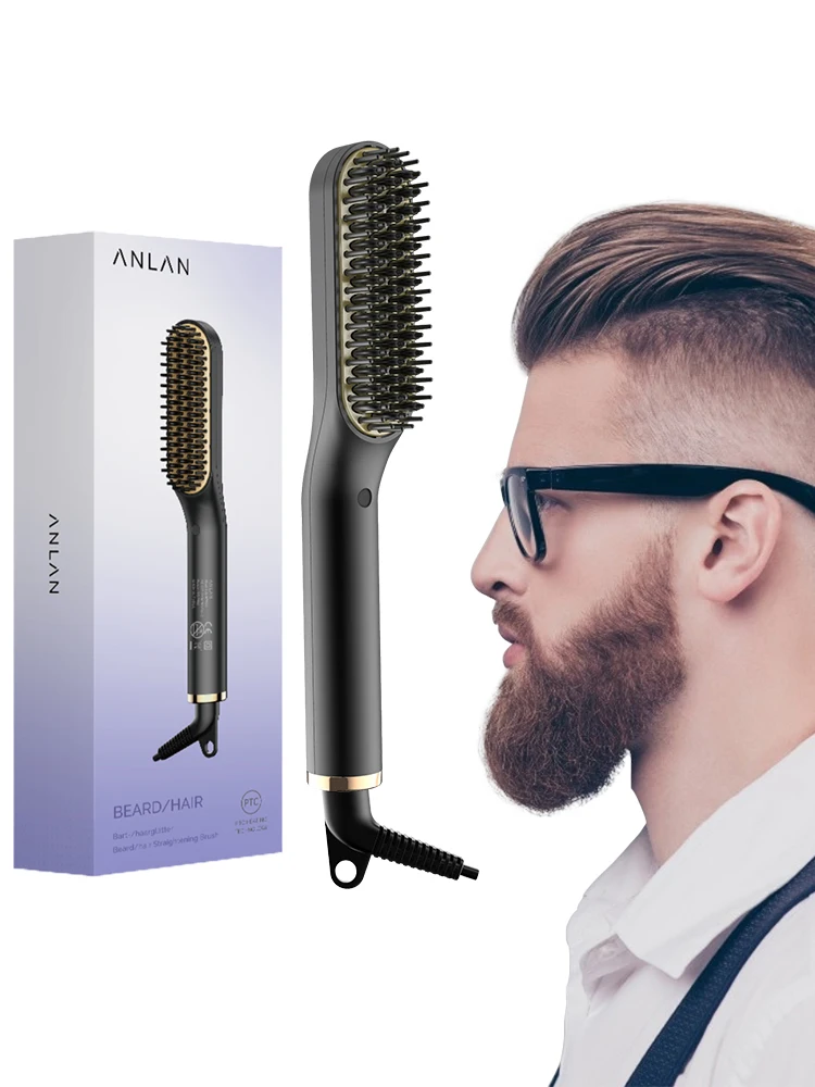 ANLAN Beard Hair Straightening Brush Hot Heated Comb Men Beard Multifunctional Straightener Ceramic Comb Quick Hair Styler