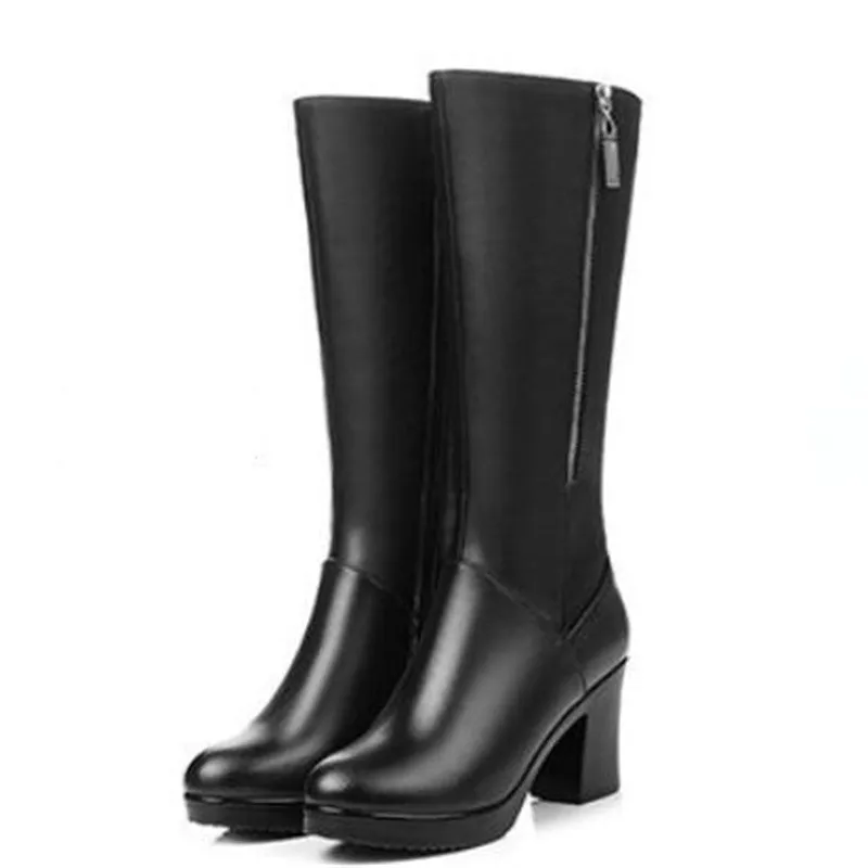 ZXRYXGS 2024 New Winter Knight Boots Side Zipper Warm High Boots Temperament Genuine Leathe Boot Women's Boots High Heel Shoes