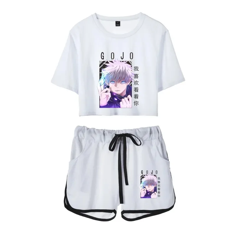 

CyJapanese Anime Jujutsu Kaisen Gojo Satoru, летняя женская футболка из полиэстера для девочек, футболка с короткими рукавами, спортивная сексуальная танцевальная рубашка, костюм