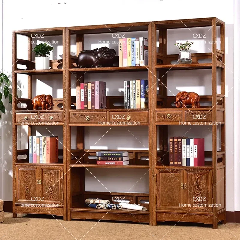 Simple Solid Wood Bookcase Multi-layer Display Shelf Partition Rack for Home Office Storage Furniture