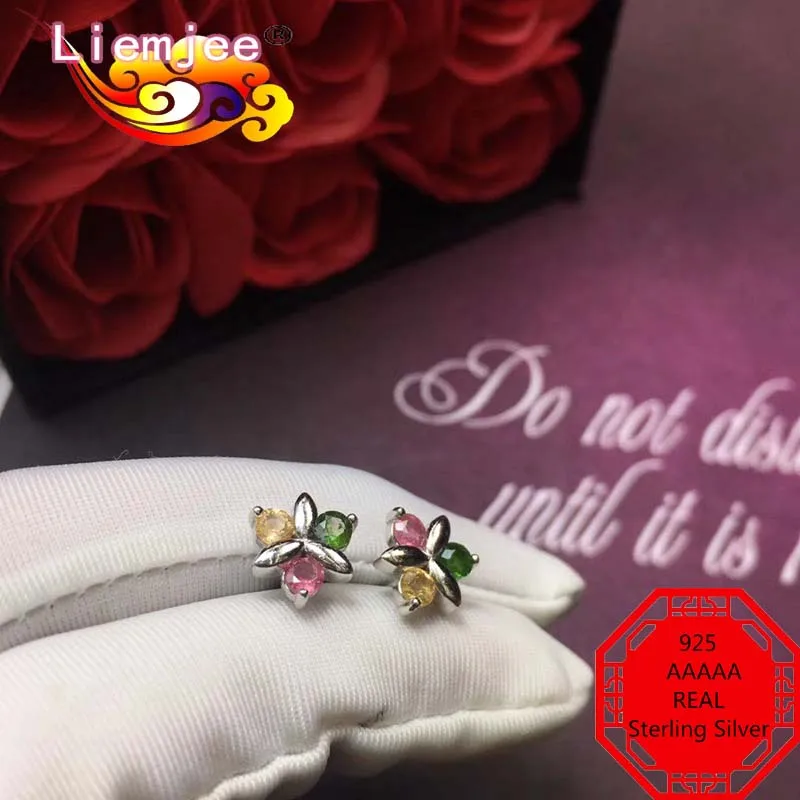 Liemjee Personality Party Jewelry Accessories 925 Silver Multicolor Clover Tourmaline Earring For Women Feature Charm Girl Gift