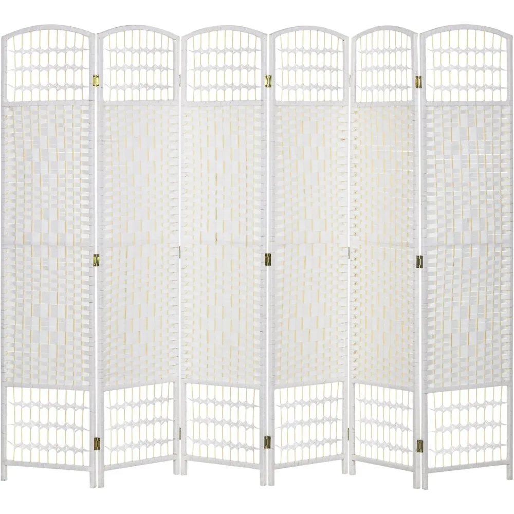 

6 Panel Room Divider, 5.6' Separator, White, Screens & Room Dividers