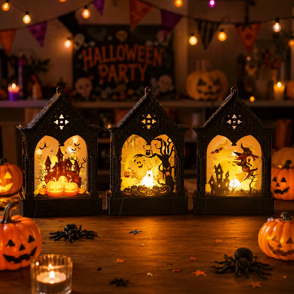 House Shape Halloween LED Lamp Creative Battery Powered Pumpkin LED Light Cordless Portable Halloween Night Light