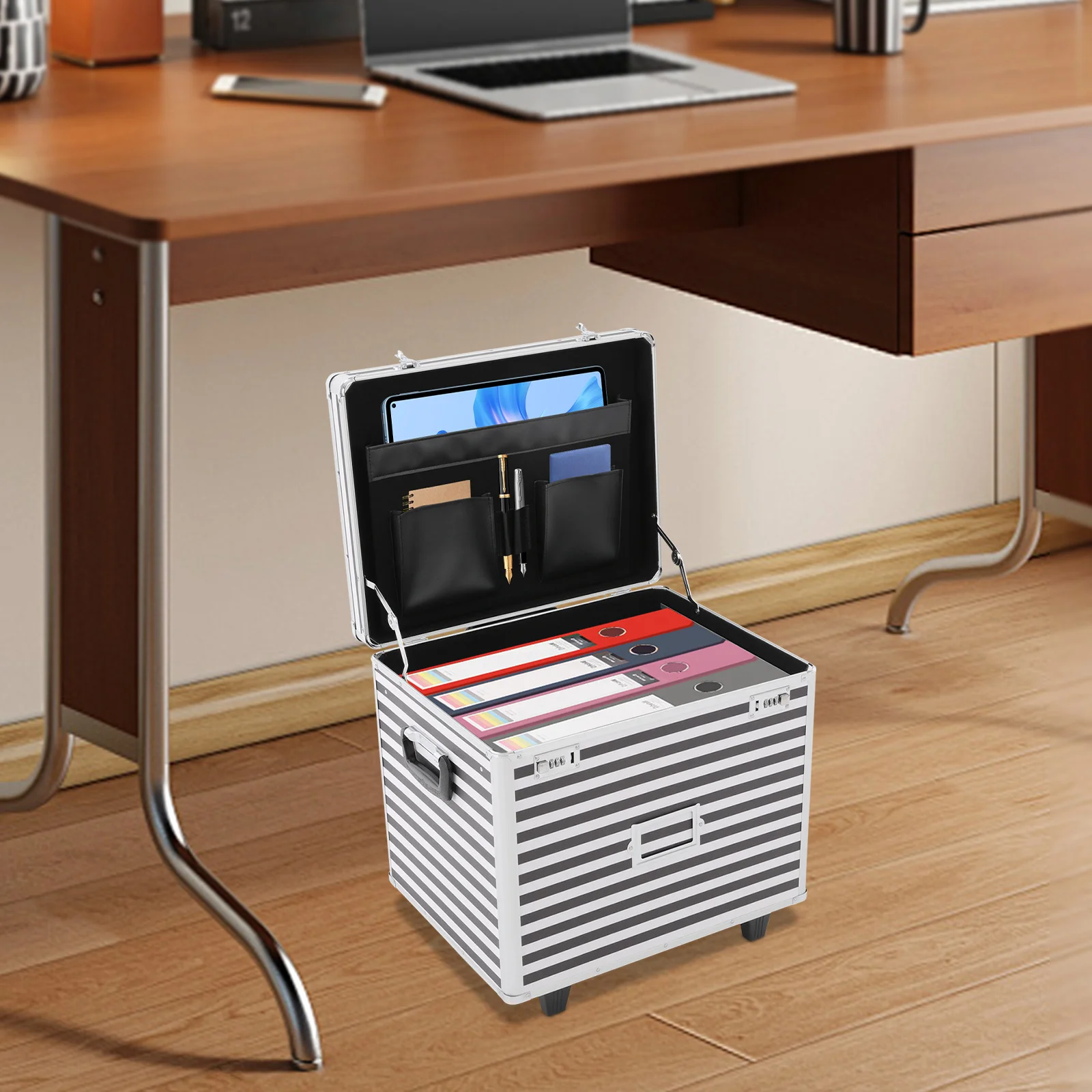 

Rolling File Storage Case, Mobile Lock Box, Lockable File Storage Case, Rolling File Box with Telescopic Pole, 19.2 x 15 x 16 in