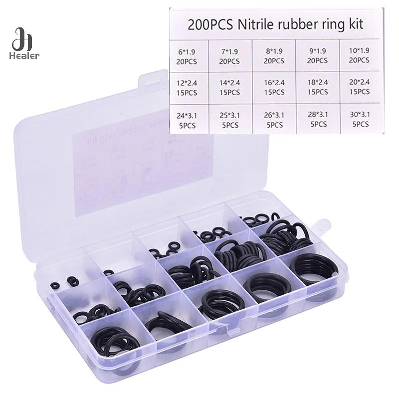 

200Pcs/Set O black Ring kit hydrolock Rubber O-Rings Washer Gasket Sealing Assortment