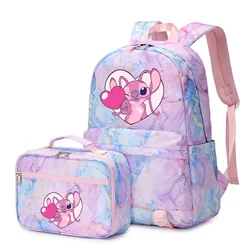 2pcs Disney Lilo Stitch Multi Pocket Backpack with Lunch Bag Student Teenagers Sets Rucksack Casual School Bags for Men Women