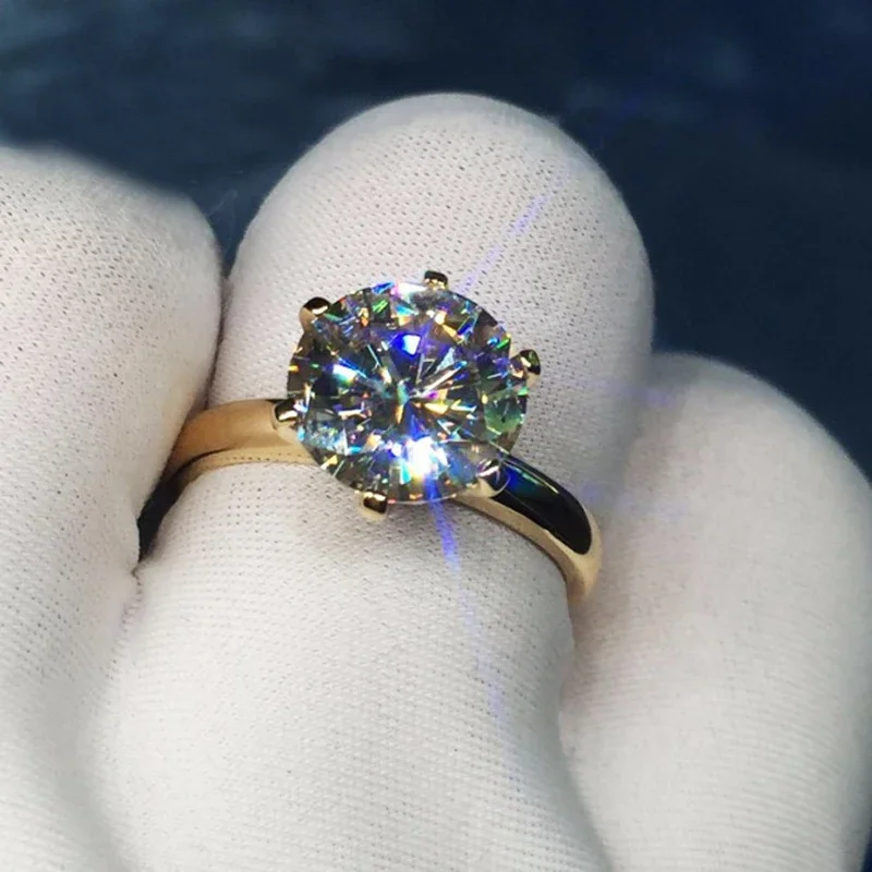 Charming Pure 18K Yellow Gold Color Solitaire 2.0ct 5A Cubic Zircon Rings Wedding Band Allergy Free Jewelry for Women