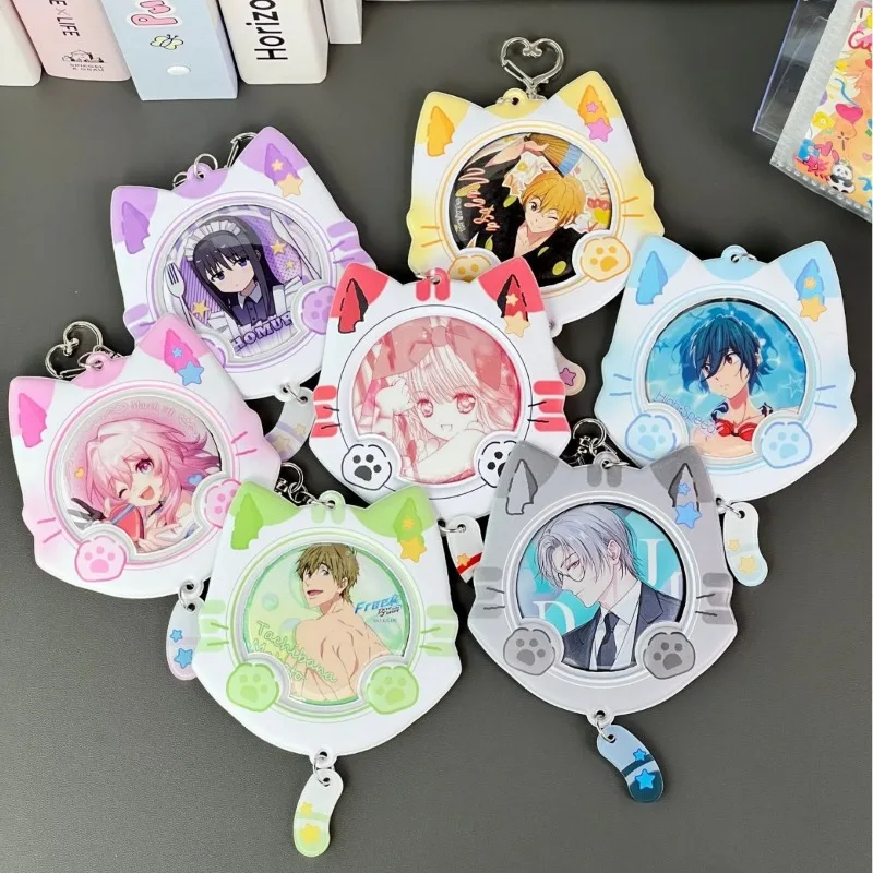 1 PC 5.8 Cm Cute Cartoon Badge Pin Holder Kawaii Anime Kitten Ear Badge Displaying Protector Portable Keychain Badge Cover Case