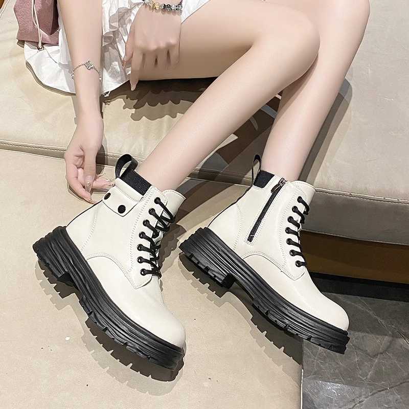 Women's High-top Short Boots Autumn and Winter British Style Women's Short Boots Thick-soled Fur Marton Boots Vulcanized Shoes