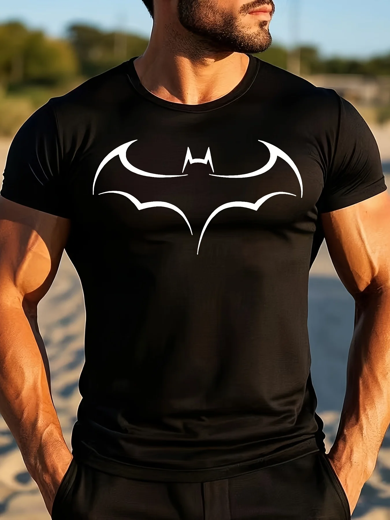 Summer Polyester Short-sleeved T Shirt Men's Basic Printed T Shirt Simple Lines Comfortable Thin Tee tops Casual Men T Shirts