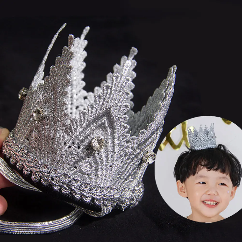 

2Pcs Baby Crown Headdress Lace Tiara Soft Elastic Hair Band with Rhinestones for Photo Prop Kids Birthday Party Children Hair