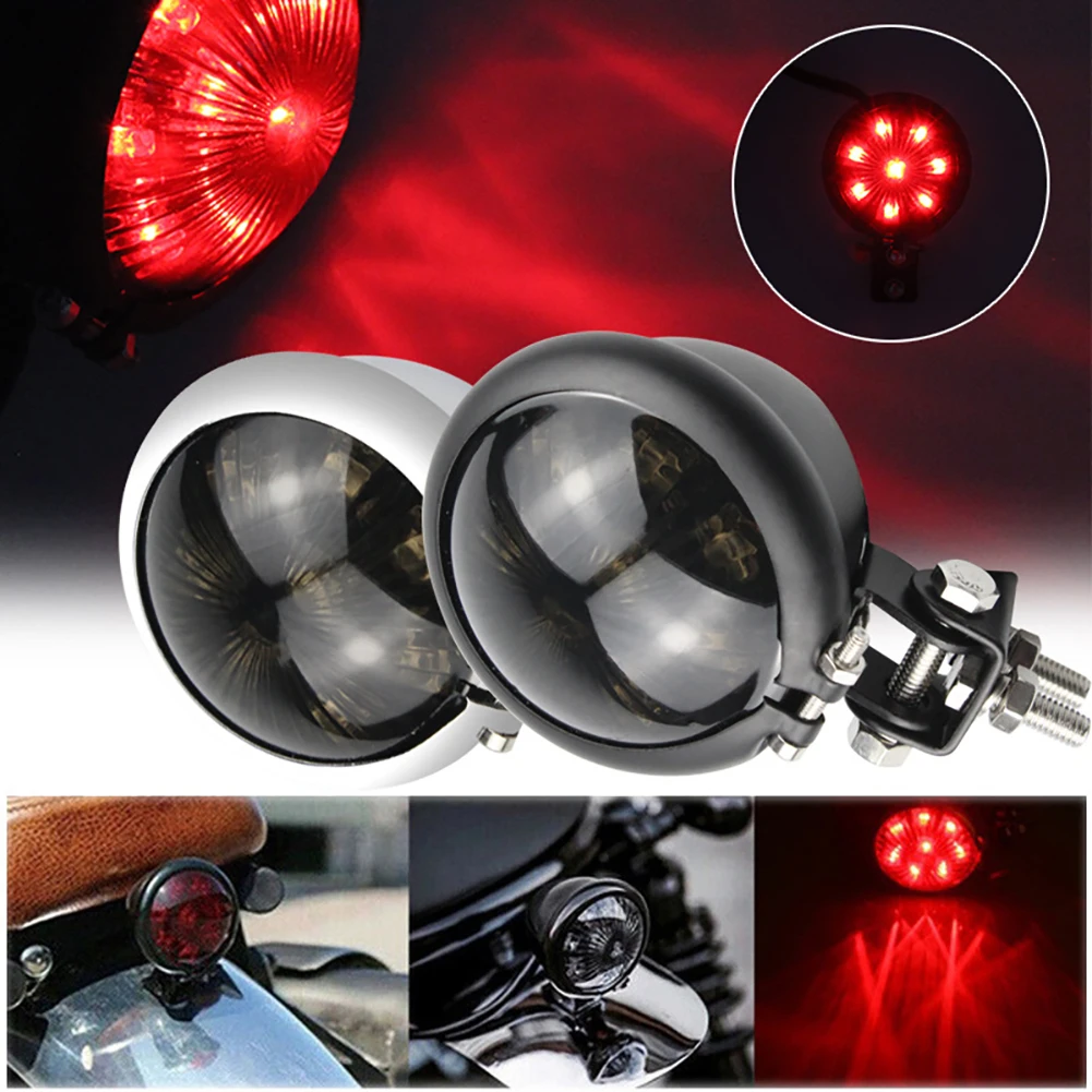 Motorfiets Led Rem Achterlicht Signaallicht 12V Retro Kleine Ronde Achterlicht Achterlicht Achterstoplicht Gemodificeerde Onderdelen