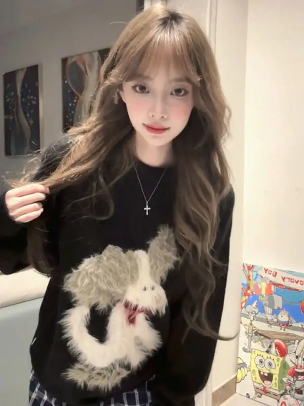 2025 nuevo suéter Jacquard de cachorro de dibujos animados Otoño Invierno suéter suelto esponjoso prendas de punto