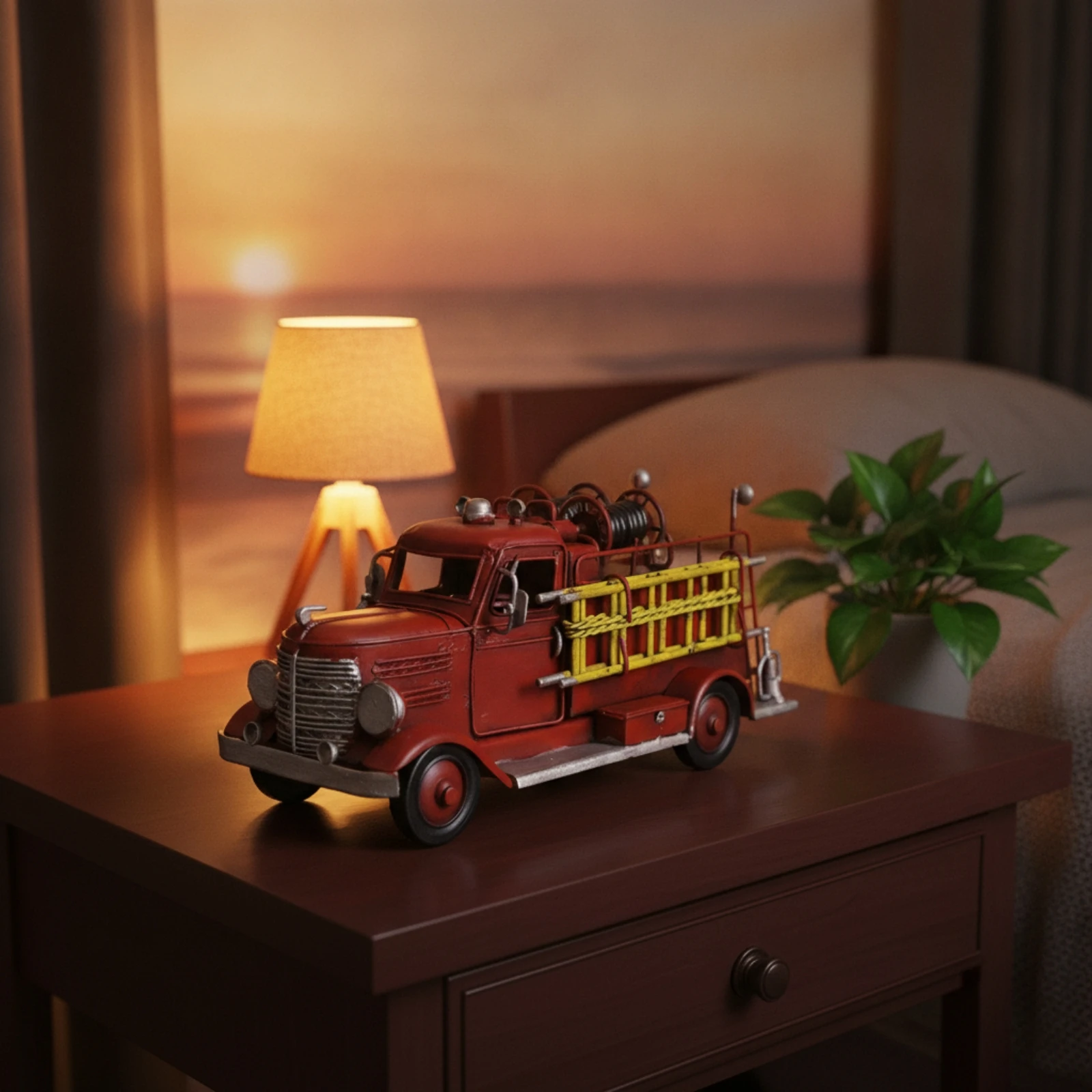 Fire Truck Model Collectible Fire Truck with Ladders Ornament Antique-Inspired Classic for Collectors, Display Cabinet
