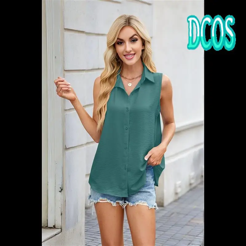 

DCOS-Womens Sleeveless Button Down Shirt Collared Blouse Casual Office Shirts Basic Tank Top