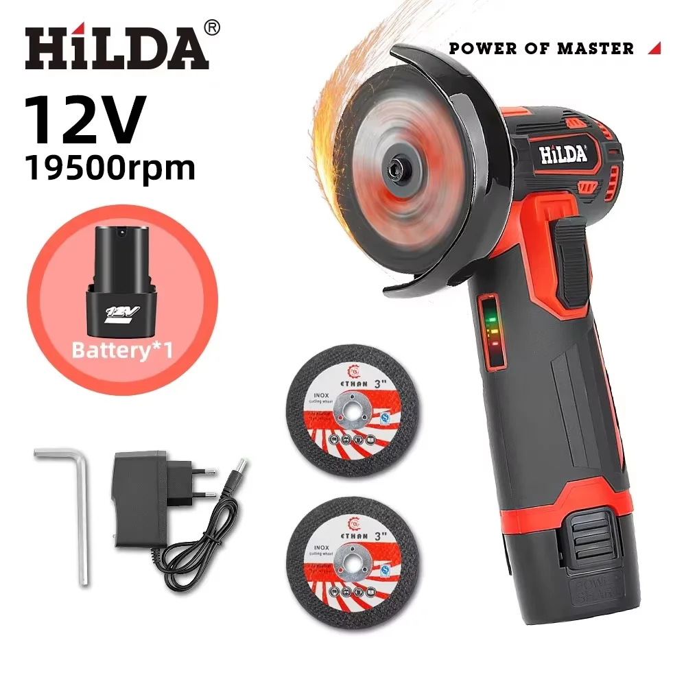

HILDA Angle Grinder 3inch Mini Cordless Handled Angle Grinder Multifunctional Cutting and Polishing Rechargeable Electric Tool