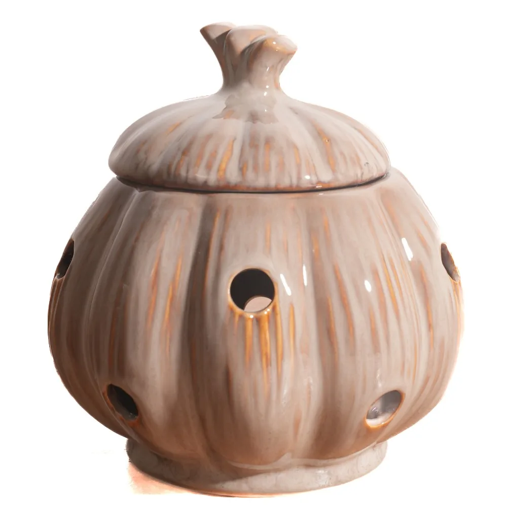 Cutout Kitchen Ginger Garlic Storage Jar Pumpkin Shape Storage Box Ceramic Storage Jar Porcelain Bamboo Lid Box Kitchen Utensils
