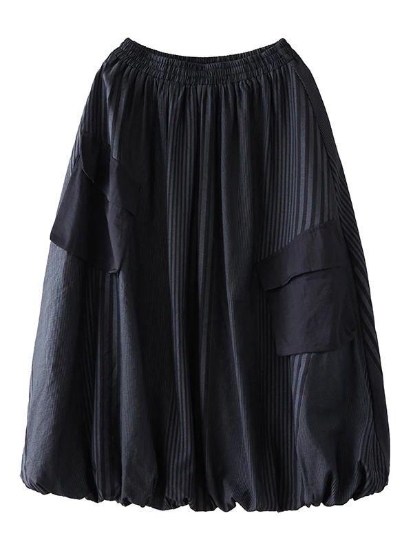

High-End Women's Spring Autumn Loose Slimming Stripe 3D Color Blo ket Splice Versatile f Skirt k Sle High Waist ...