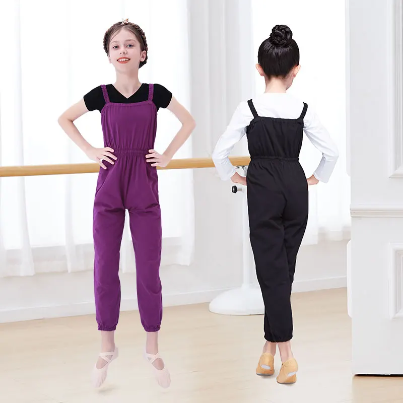 Girls Ballet Pants Dance Overalls Kids Cotton Camisole Jumpsuit Loose Long Pants Dance Pants Sports Running Fitness Yoga Pants