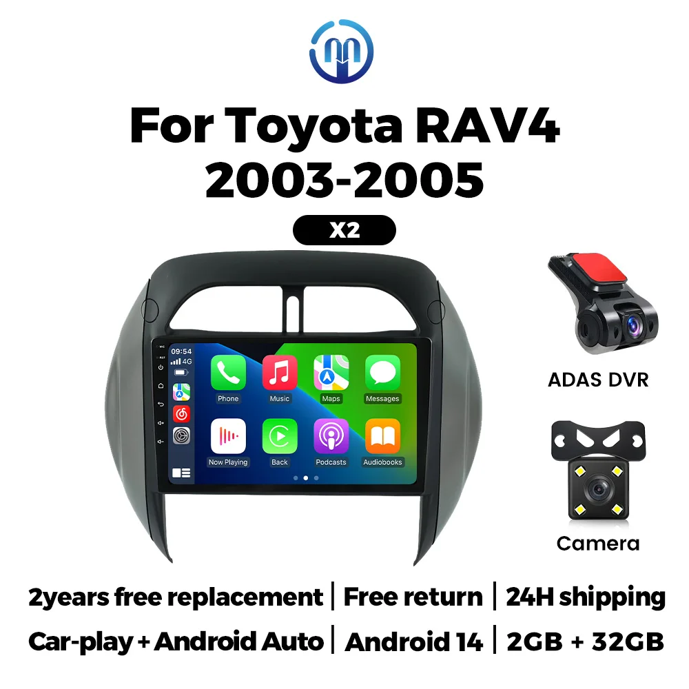 NaviFly Android 14 Autoradio Draadloze Carplay Voor Toyota RAV4 2 CA20 CA20W XA20 2003-2005 Navigatie GPS multimedia Video Player