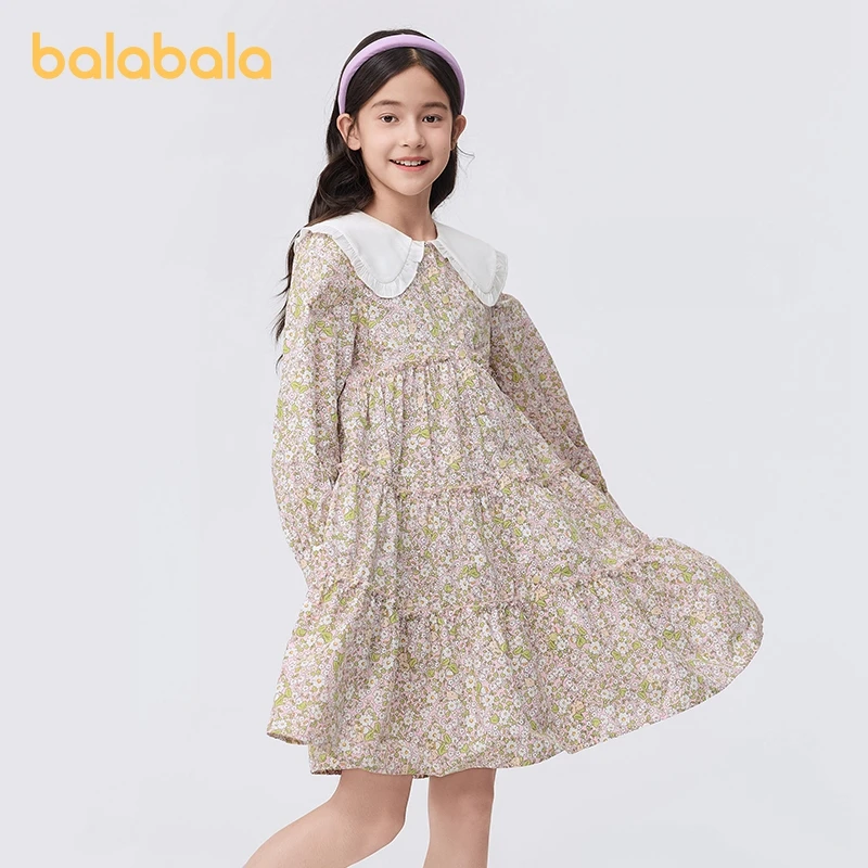 

Balabala Children Princess Dress Girls 2024 Spring New Style College Kids Clothing Girls Cotton Dress