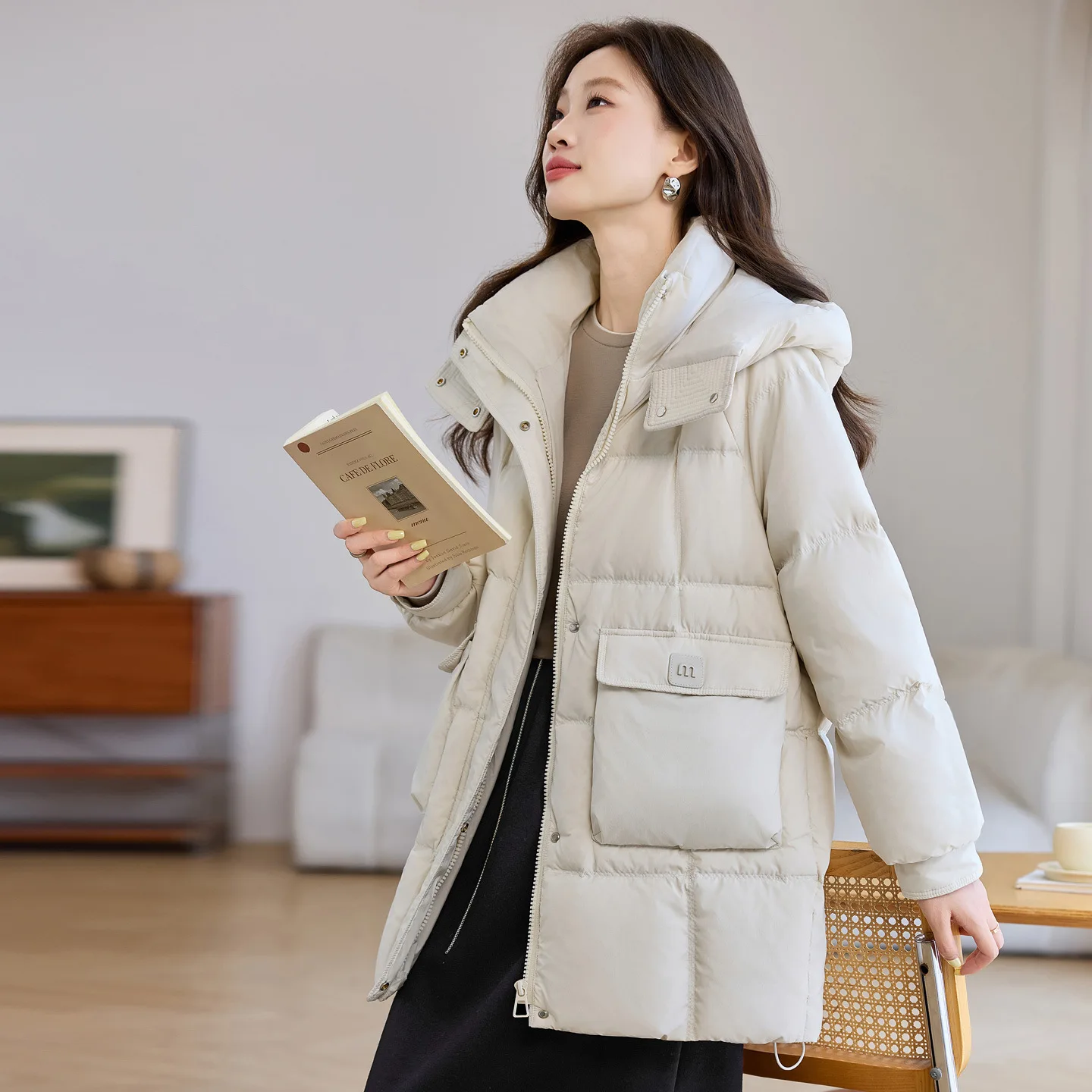 

Cotton Coat Women Parkas Hooded Jackets Puffer Outerwear Thicken Warm Winter Pockets Covered Button Zipper Windproof Overcoat
