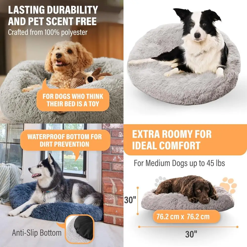 

Orthopedic Medium Dog Bed for Anxiety Relief, Joint Support, Washable, 45 lbs, Light Grey