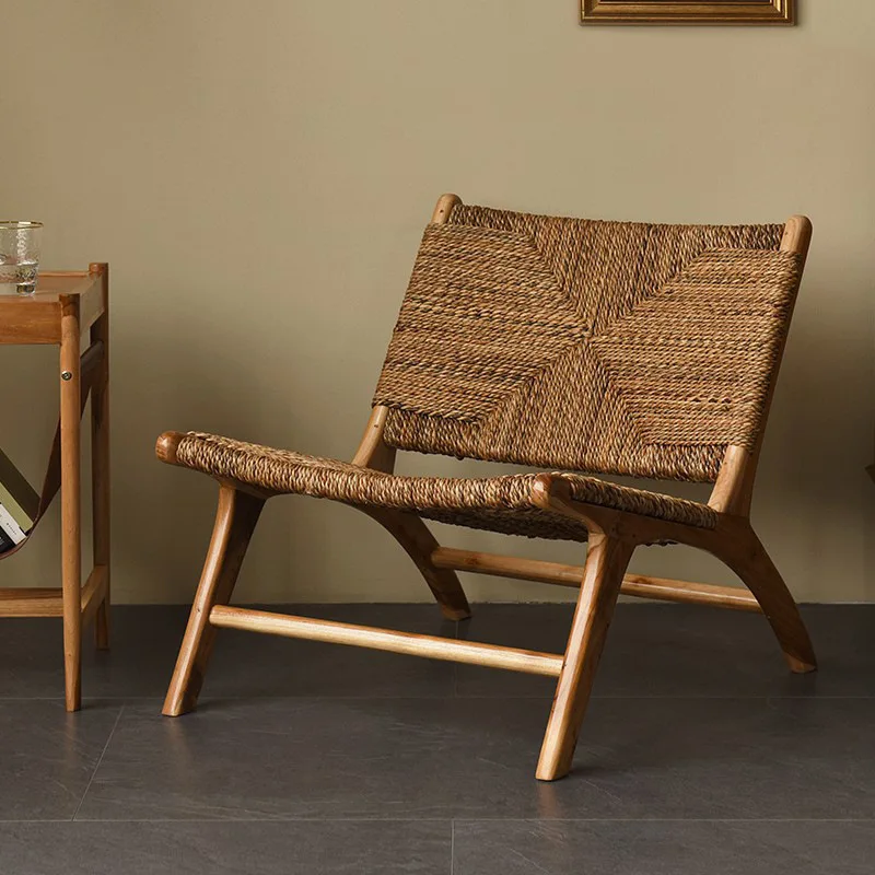 Nordic single sofa chair, rattan weave backrest, solid wood backrest, balcony, homestay, natural wood, quiet wind, leisure