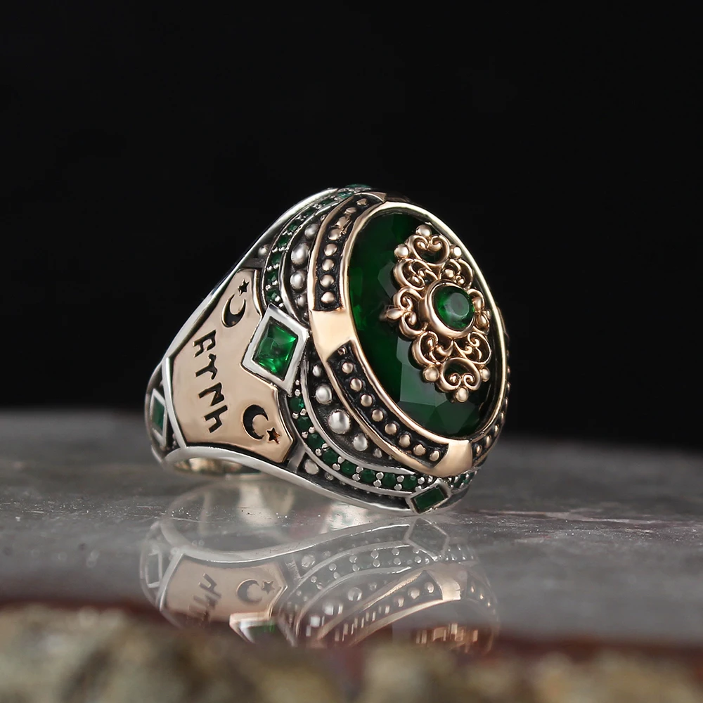 

Zircon Stone Göktürkçe Turkish Written 925 Sterling Silver Ring