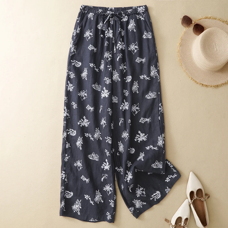 

Casual Printed Wide Leg Harlan Pants Women's plus Size Summer New Style Straight Leg Trousers Comfortable Artistic Simple Design