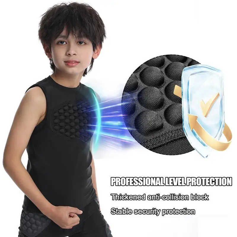 Youth Padded Football Shirt Sternum Protection Shirt Vest Chest Rib Hip Protector Rib Protectors Kids Heart Guard Shirt