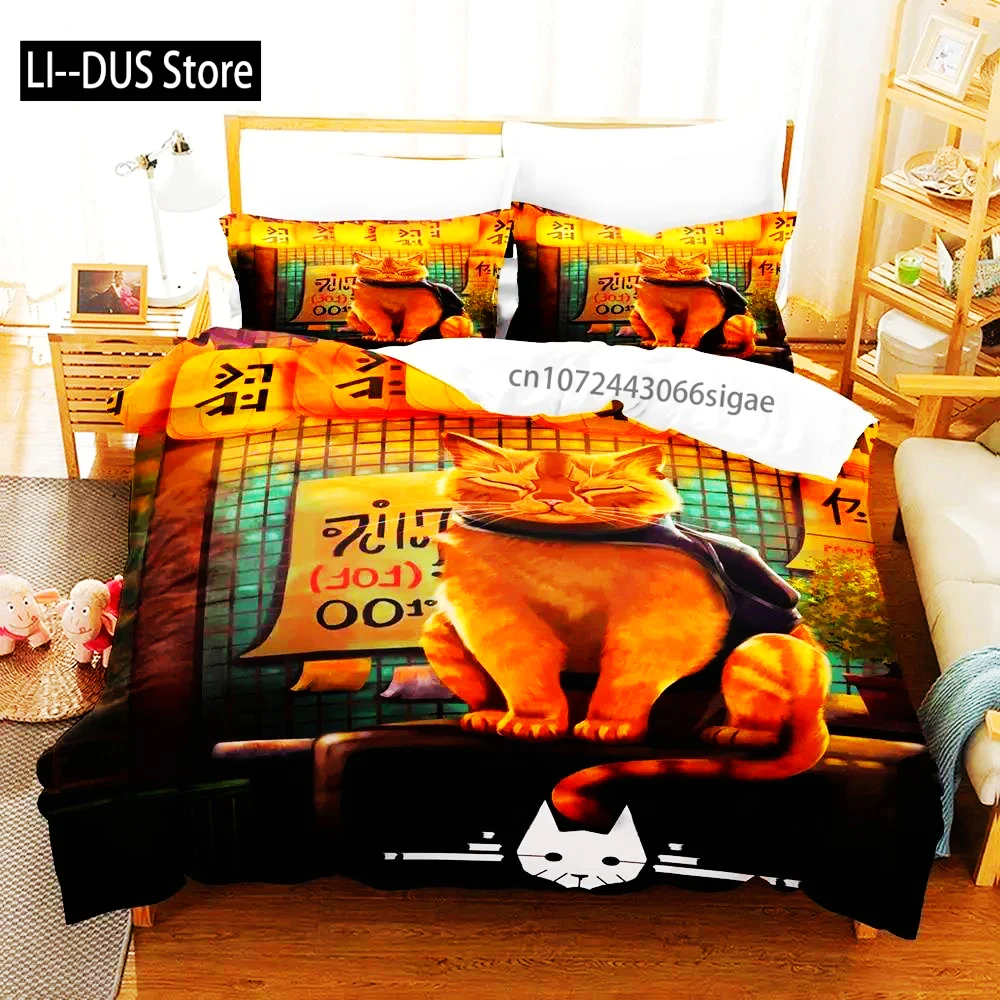 Stray Game Cat And Momo Bedding Set Single Twin Full Queen King Size Aldult Boys Bedroom Duvetcover Sets Kawaii Anime Bed