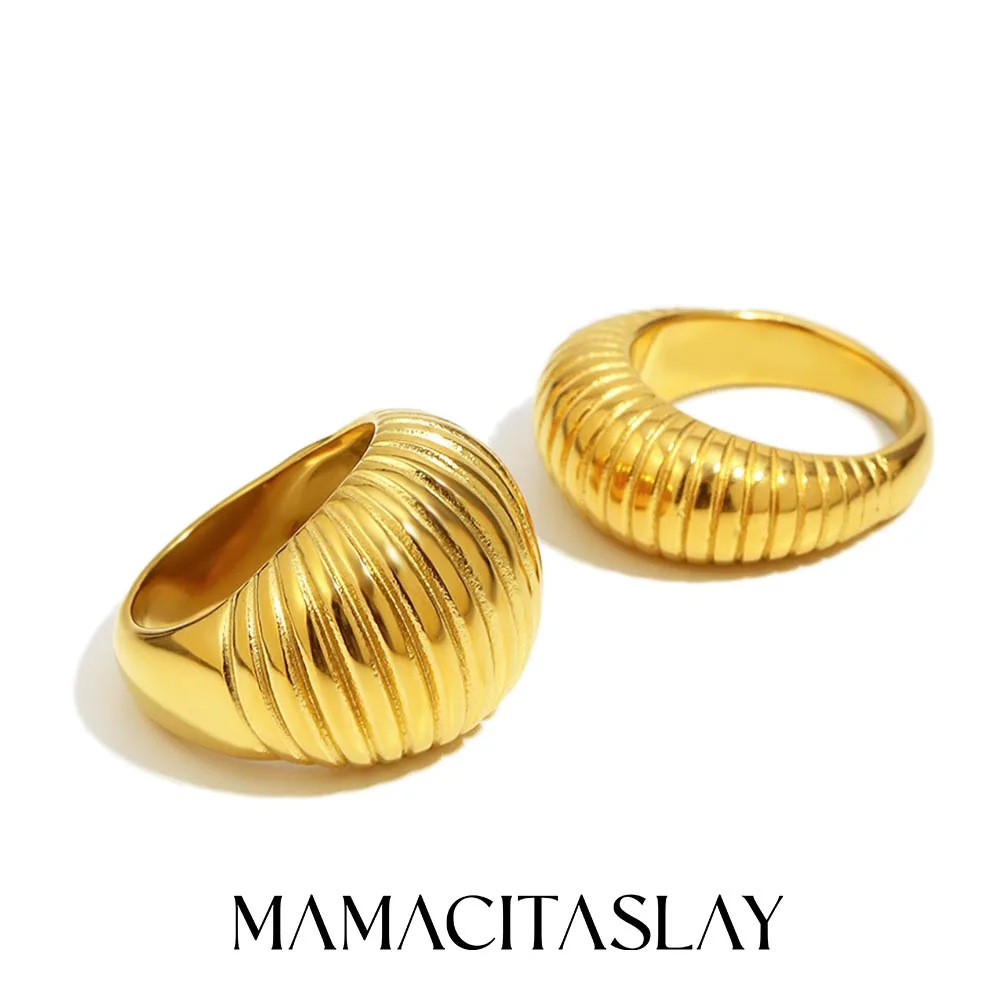MamacitaSlay 316L Edelstahl Vertikalstreifen Ring 18K vergoldet Wasserdichter Schmuck Damen Einzigartiger hochwertiger Ring Geschenke