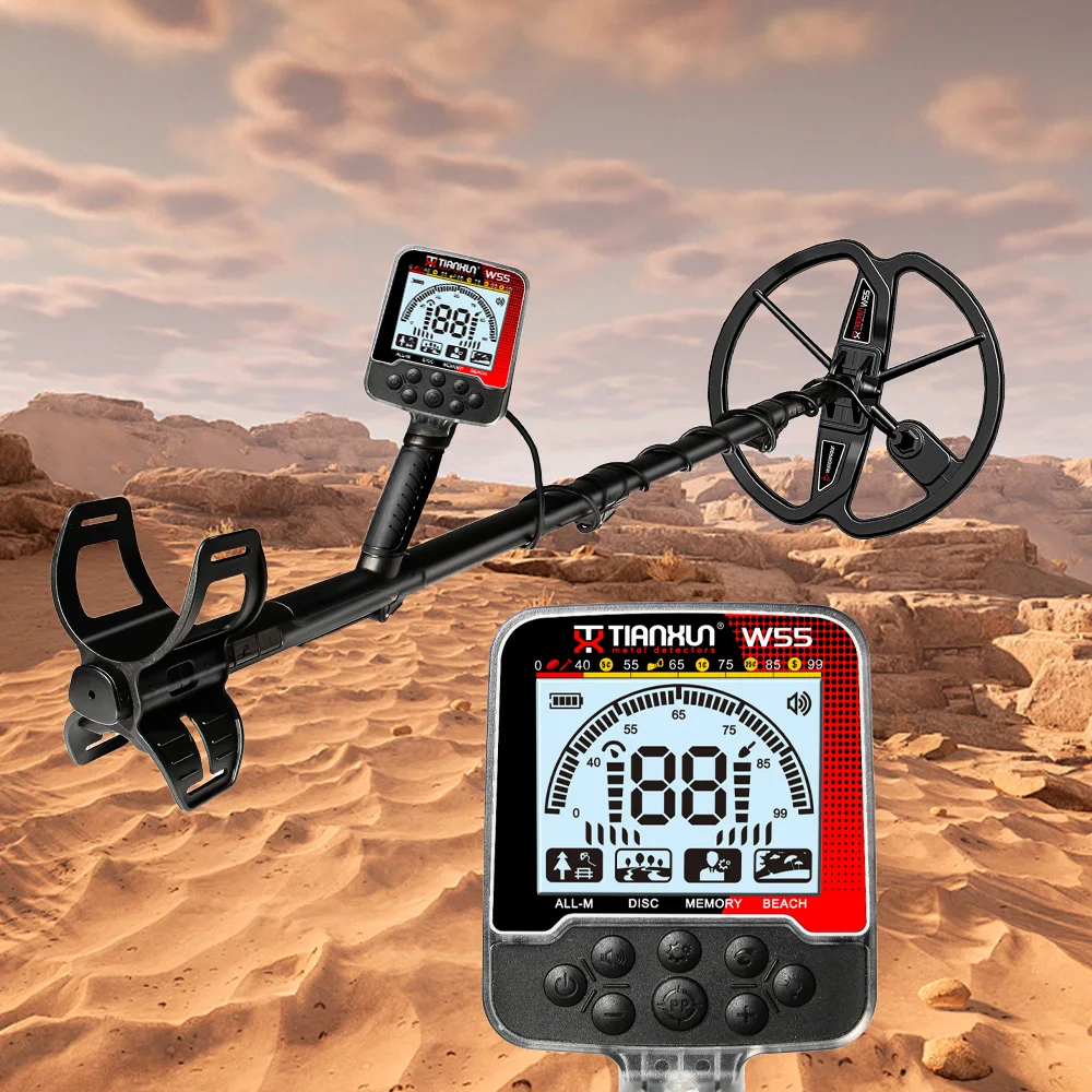 Full Perspective Waterproof Metal Detector W55 Long Range for Treasure Hunting Gold Silver Copper Detection Max 1-3 Meters Depth