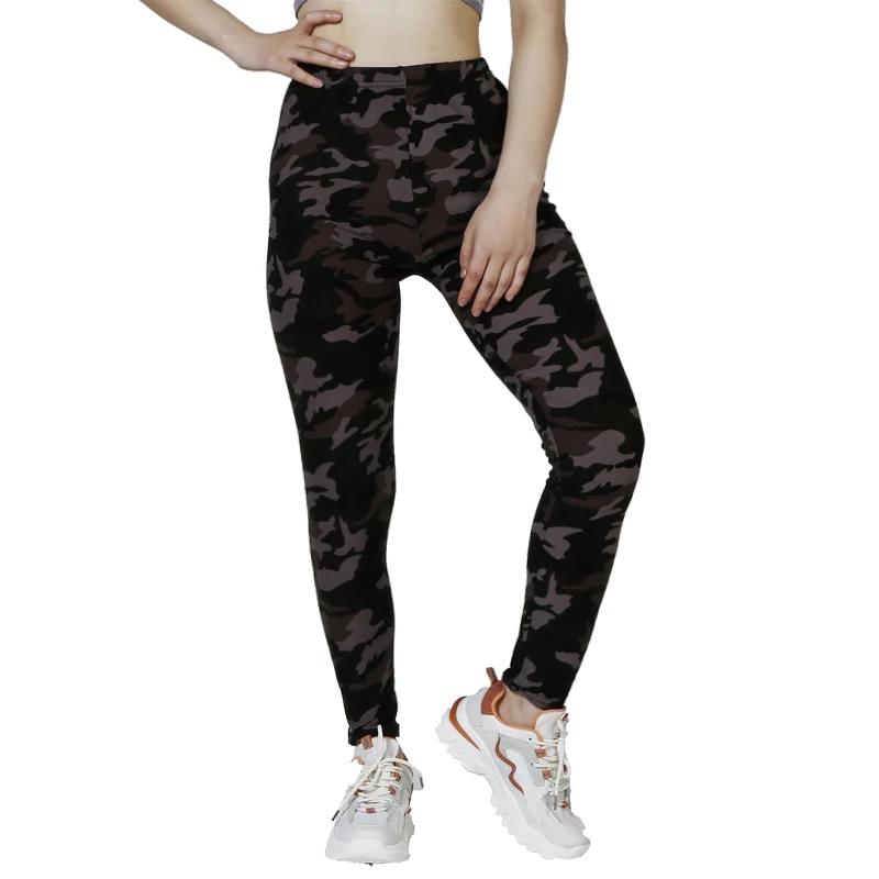 PD112 Camo Light Coffee Printed White Gray WOMEN\'S Casual Sports Leggings with High Elasticity, Slim Fit, and Tight Cropped Pant