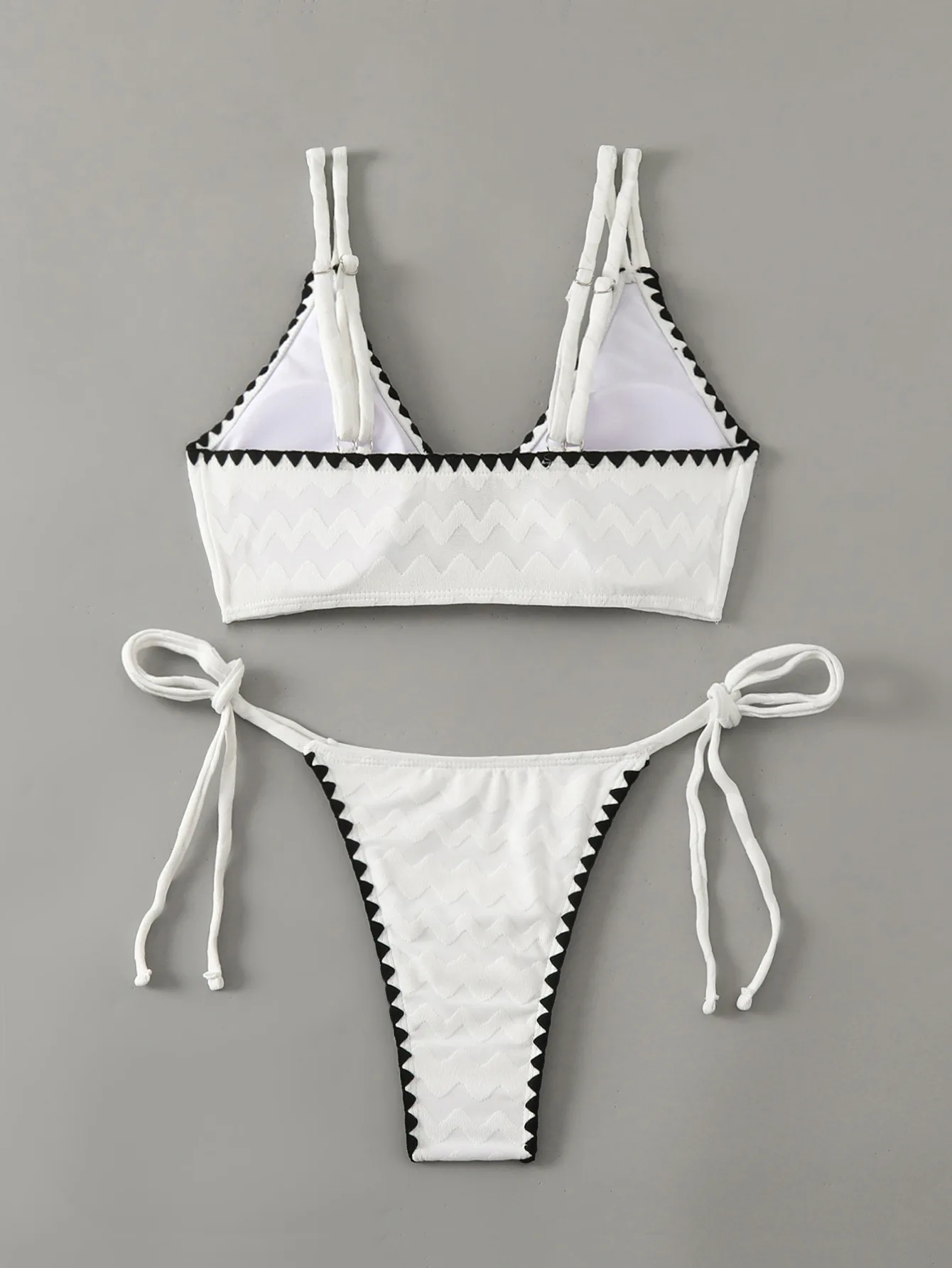 sexy white black patchwork bikinis two pieces wave pattern tie thong bathing suit bikini swimsuit Swimwear Biquini tankini